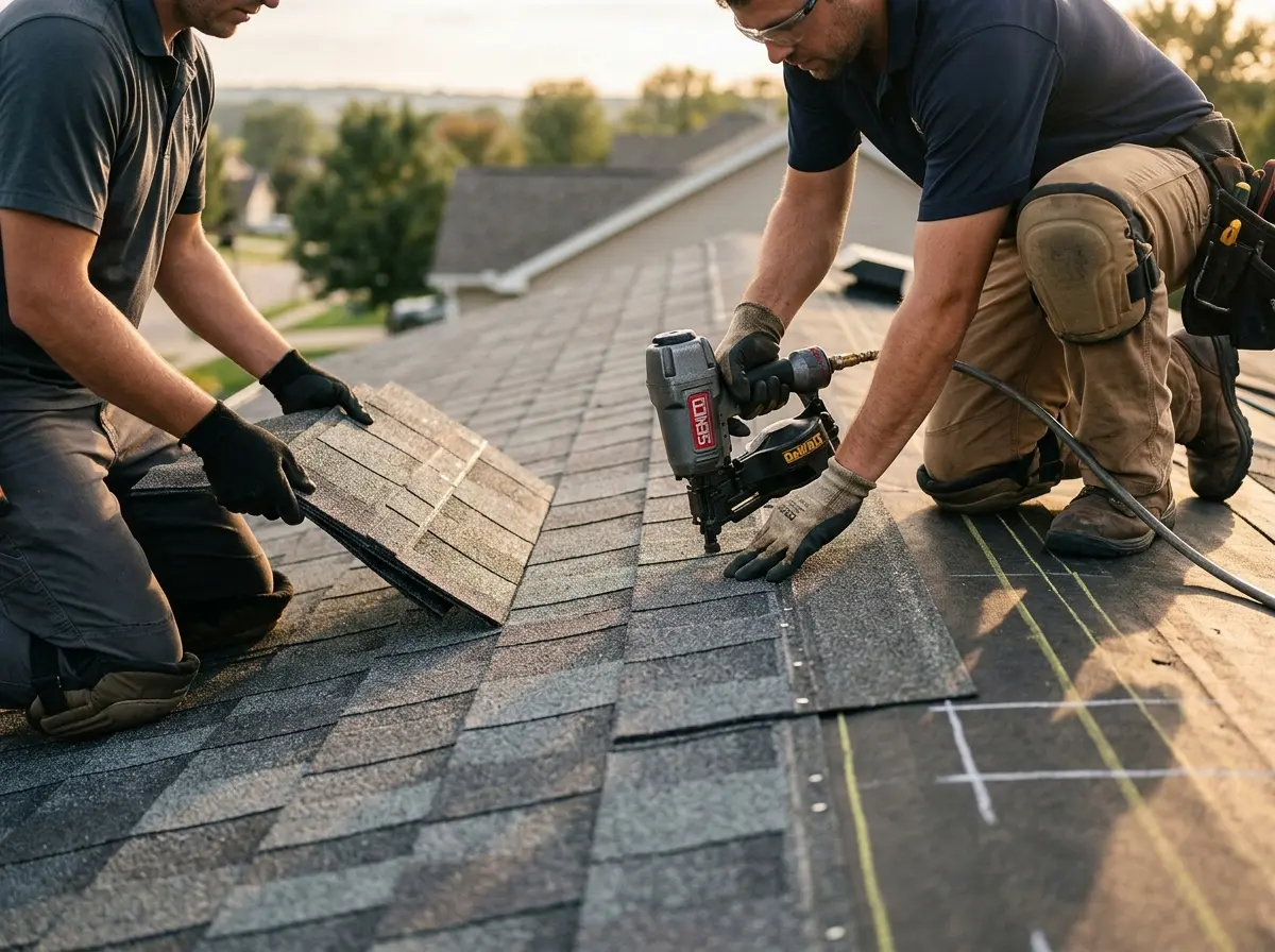 Professional roofer working on a residential roof in Forest Grove